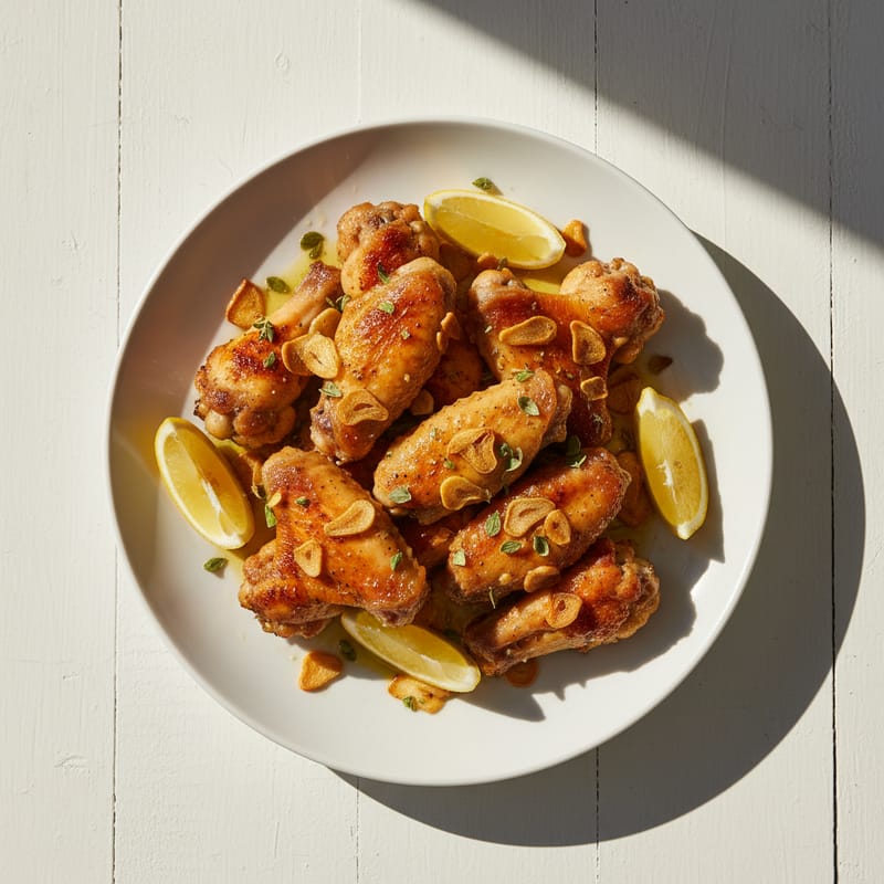 Aripioare de Pui la Tigaie cu Usturoi și Lămâie