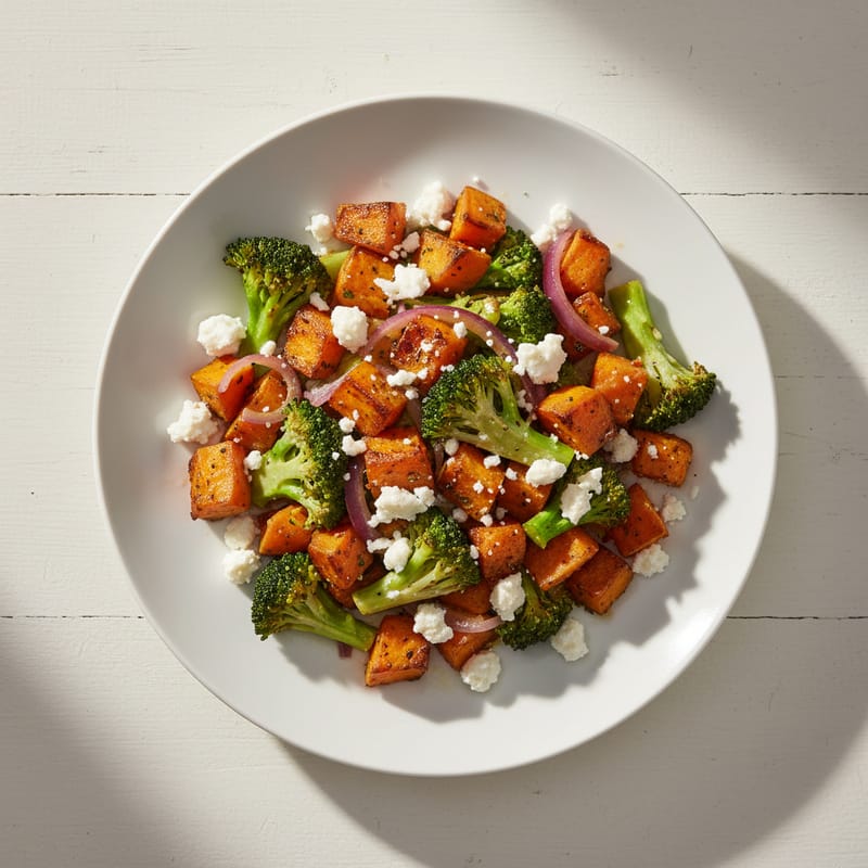 Cartofi Dulci la Tigaie cu Broccoli și Feta