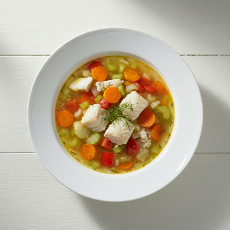 Ciorbă de Legume cu Peste Alb