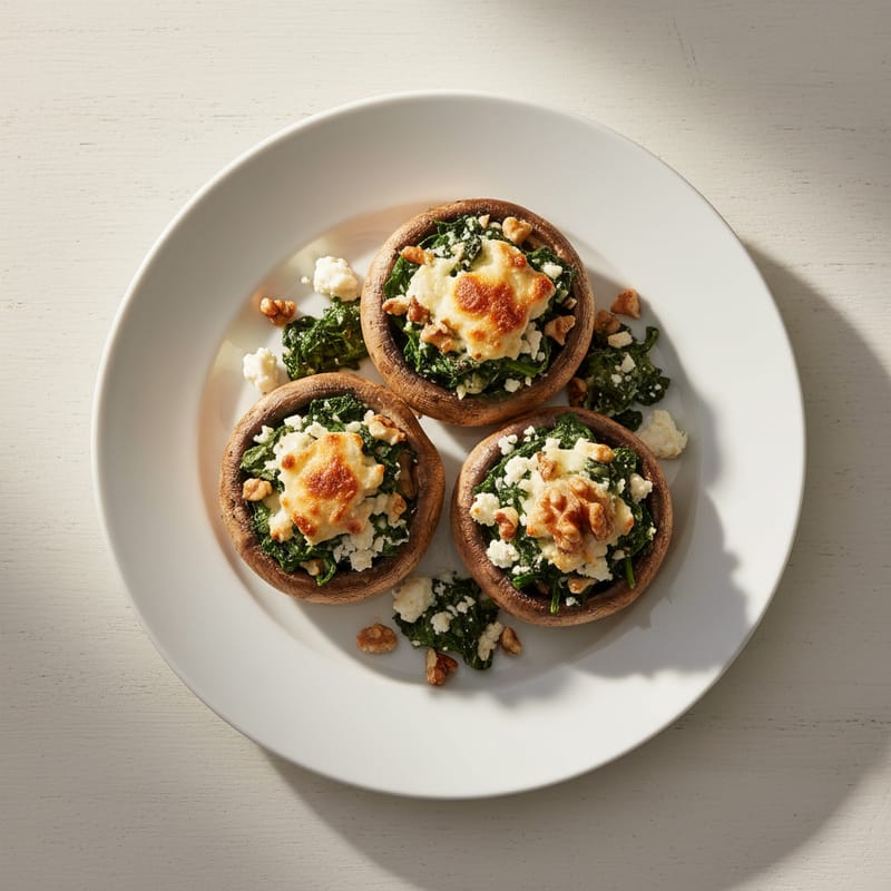 Ciuperci Champignon Umplute la Cuptor cu Brânză și Spanac