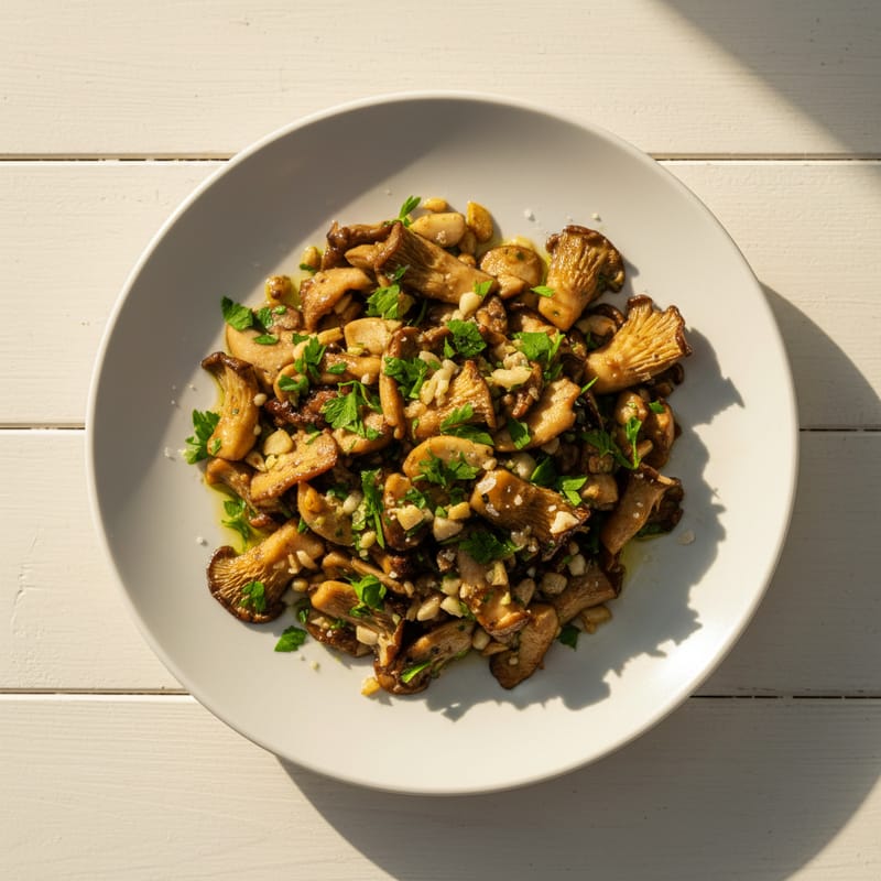 Ciuperci Pleurotus la Tigaie cu Usturoi și Patrunjel