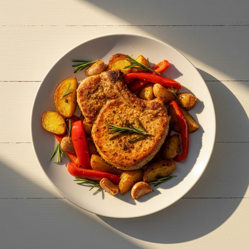 Cotlet de Porc la Cuptor cu Rozmarin și Legume