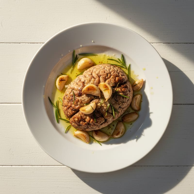 Creier de Porc la Cuptor cu Usturoi și Rozmarin