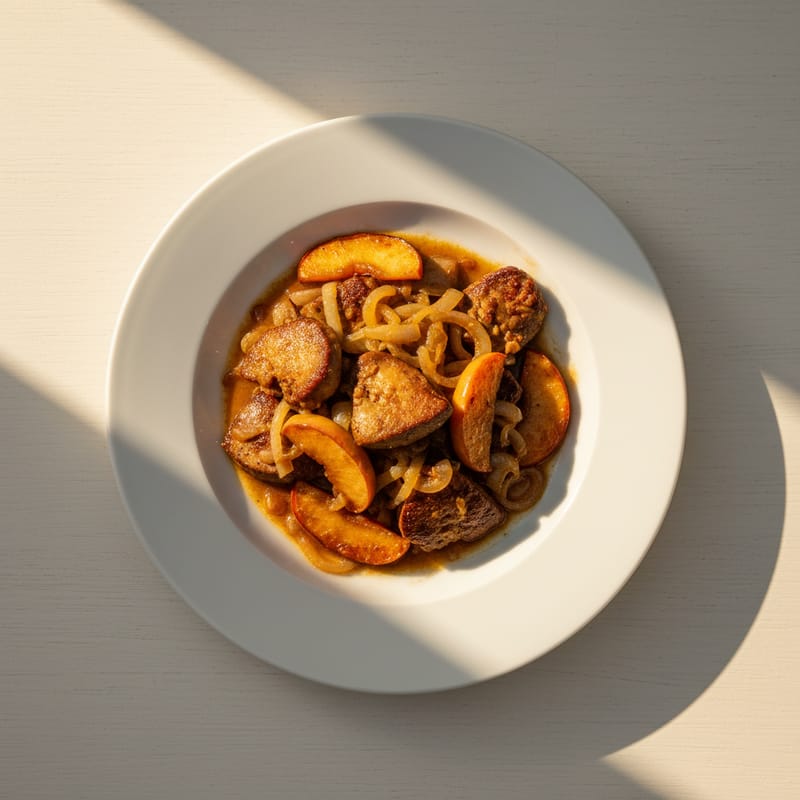 Ficat de Pui cu Ceapă Caramelizată și Mere
