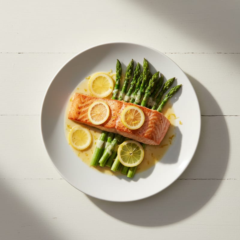 File de Somon la Tigaie cu Sparanghel și Sos de Lămâie