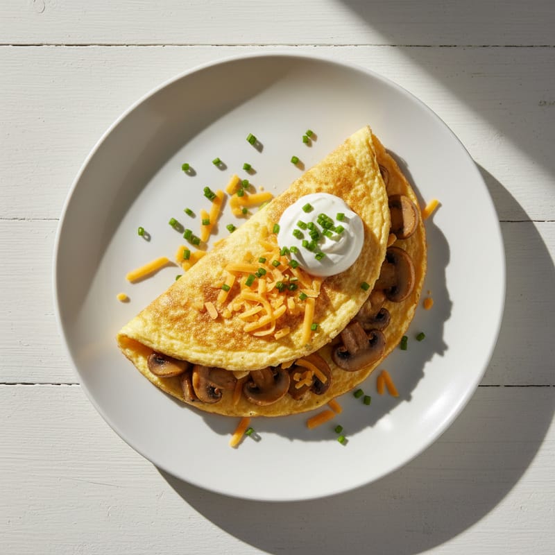 Omletă Pufoasă cu Brânză și Ciuperci