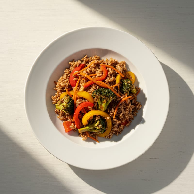 Orez Brun cu Legume la Wok și Sos de Soia