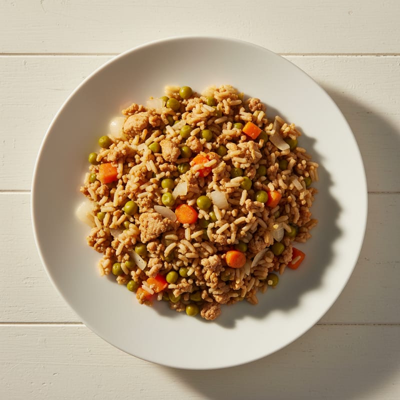 Orez cu Carne Tocată și Mazăre la Tigaie