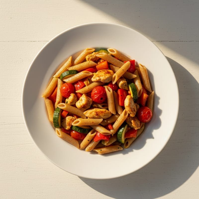 Paste Integrale cu Pui și Legume la Tigaie