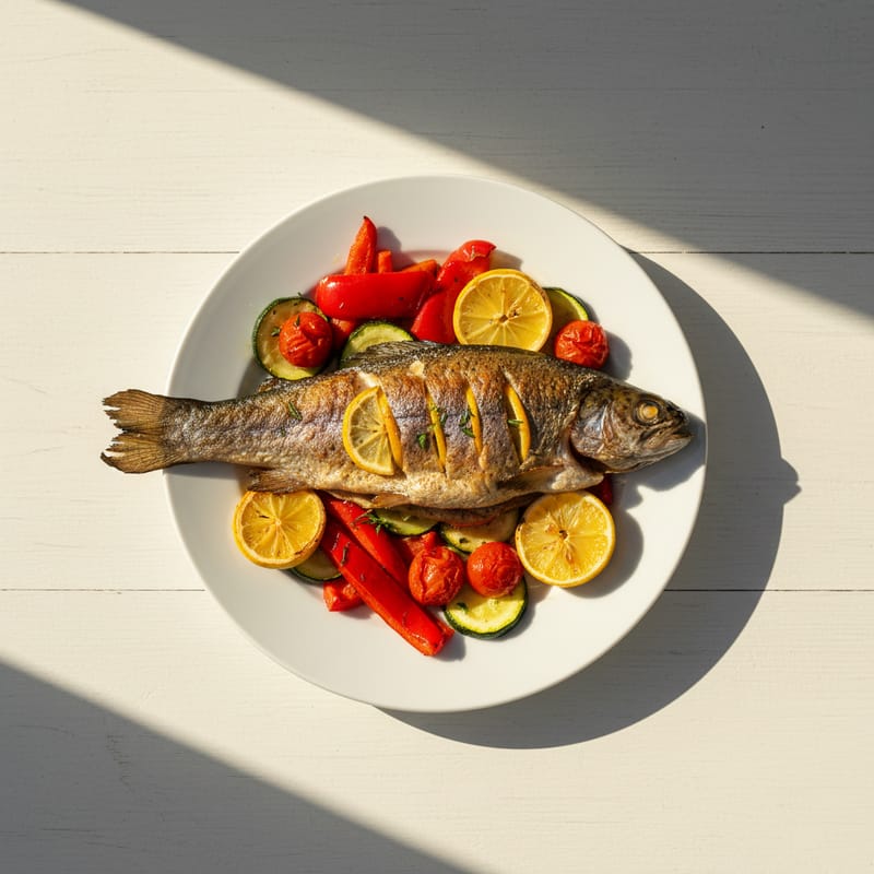 Păstrăv la Cuptor cu Legume și Lămâie
