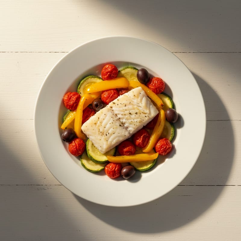 Peste la Cuptor cu Legume Mediteraneene