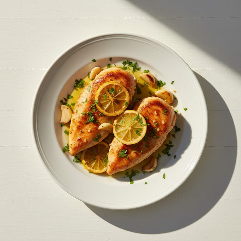 Piept de Pui la Tigaie cu Usturoi și Lămâie