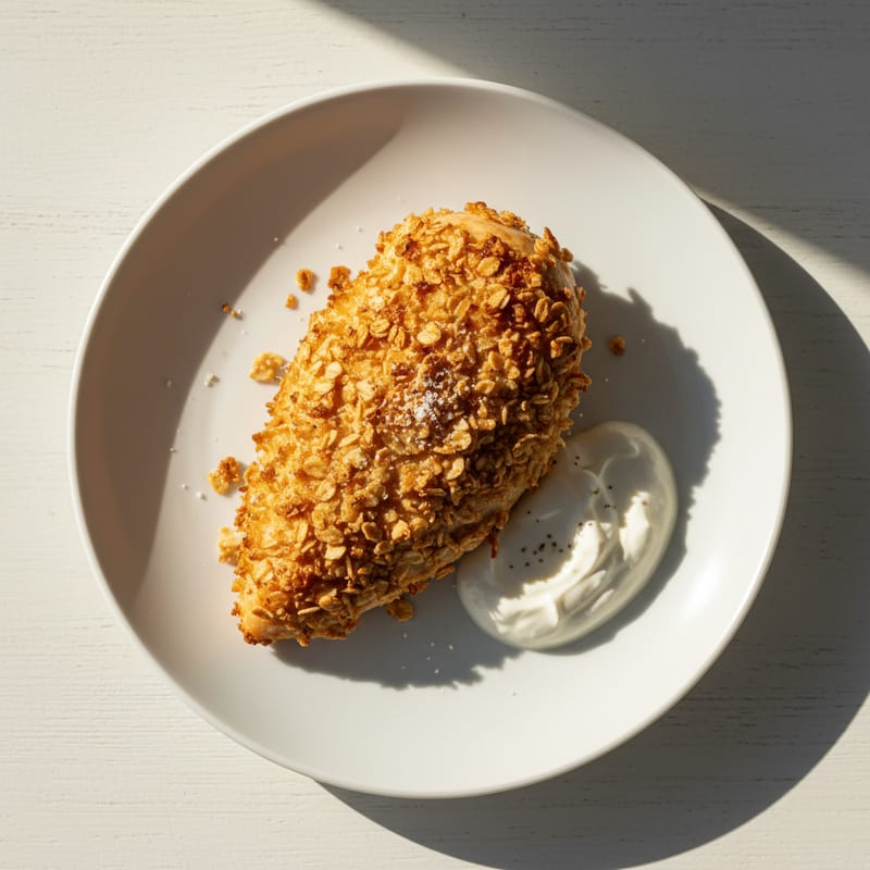 Pui Crispy la Cuptor cu Crustă de Fulgi de Ovăz