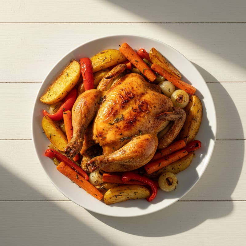 Pui Întreg la Cuptor cu Legume