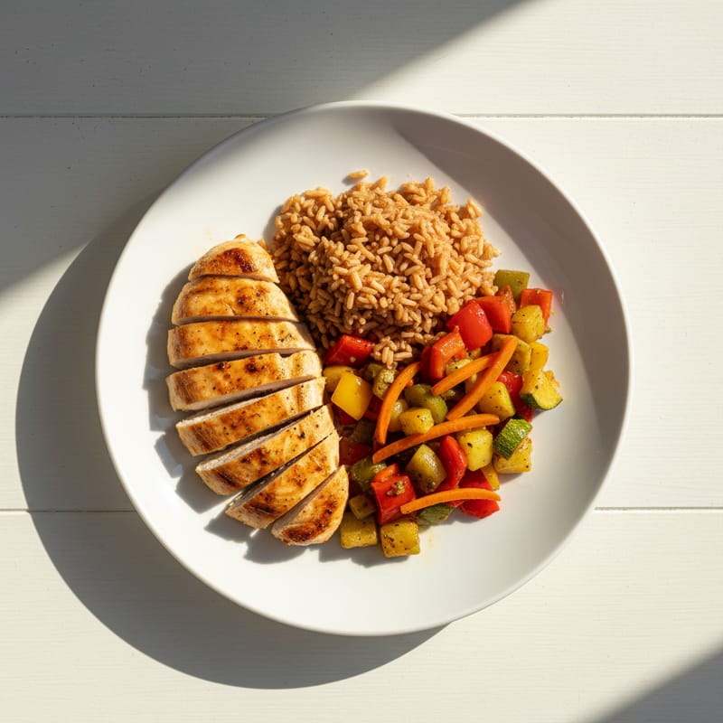 Pui la Tigaie cu Legume și Orez Brun