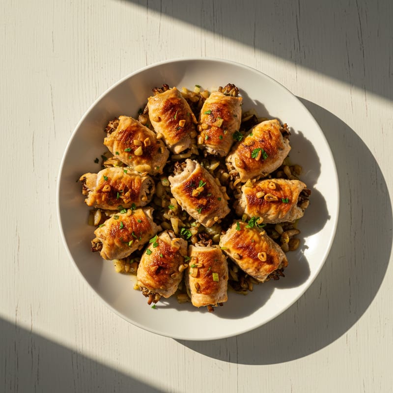 Rulouri de Pui cu Ciuperci Pleurotus la Cuptor