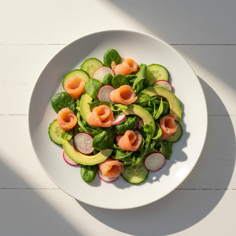 Salată cu Burtă de Somon Afumat și Avocado