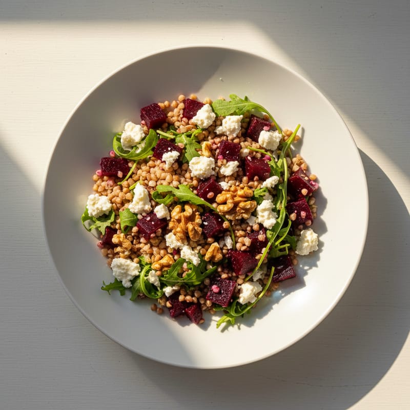 Salată de Hrișcă cu Sfeclă și Brânză de Capră