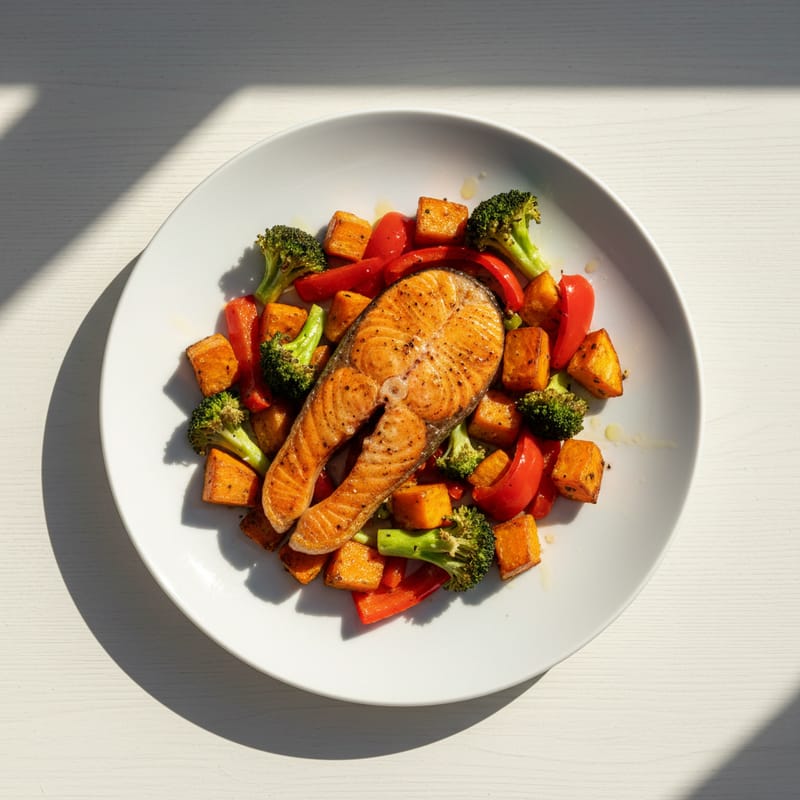 Somon la Cuptor cu Legume și Cartofi Dulci