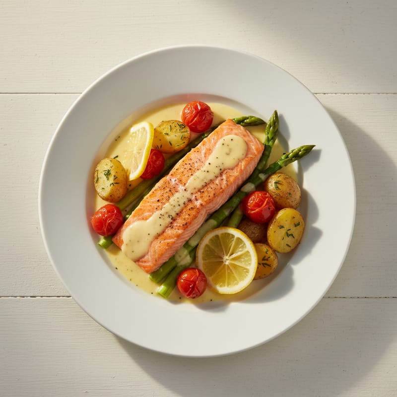 Somon la Cuptor cu Legume și Sos de Lămâie