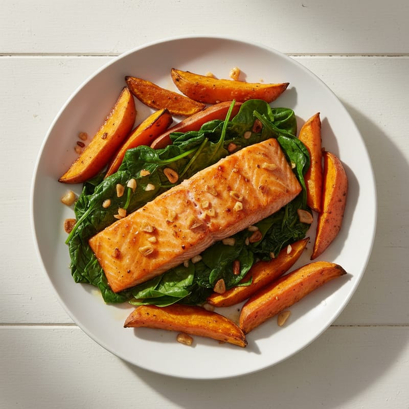 Somon la Cuptor cu Spanac și Cartofi Dulci