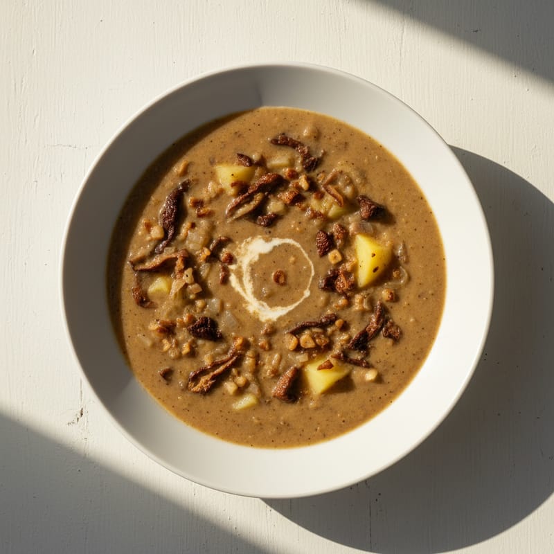 Supă Cremă de Ciuperci Uscate cu Cartofi