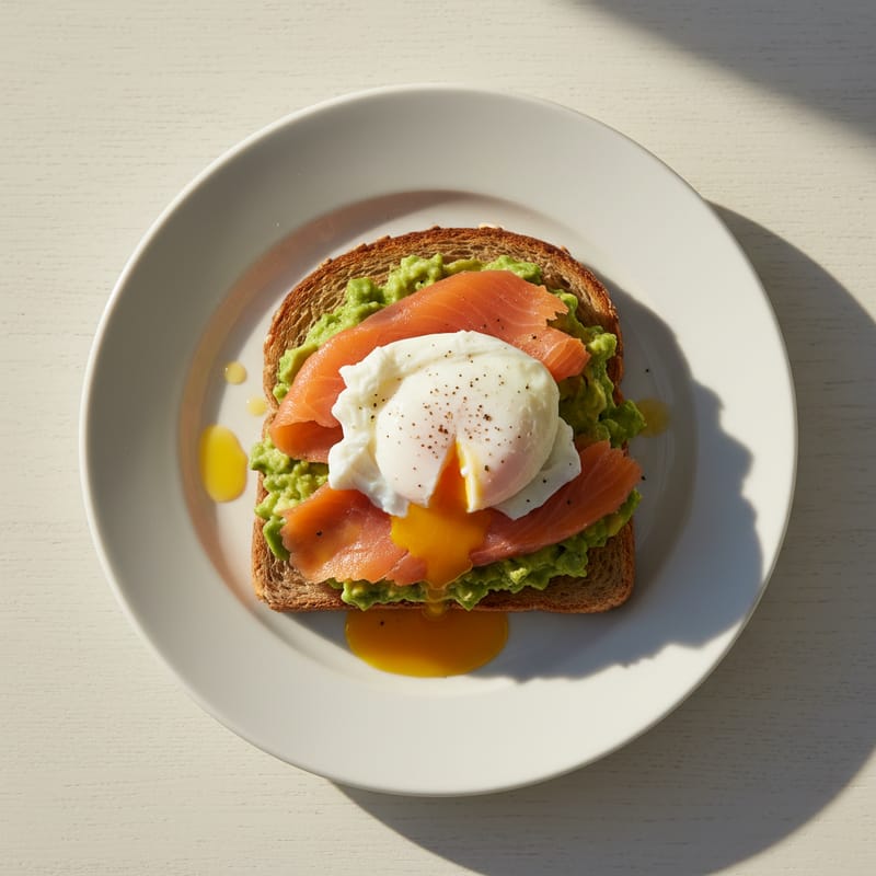 Toast cu Avocado, Ou Poșat și Somon