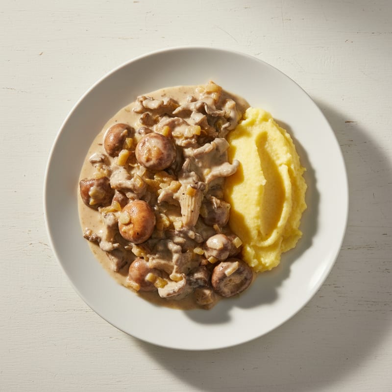 Tocăniță de Ciuperci cu Smântână și Mămăligă